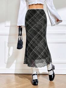 SHEIN EZwear 女性格紋印花裙