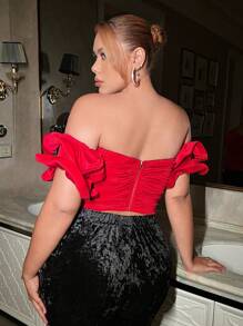 SHEIN SXY Kích thước lớn Của phụ nữ Nhung Áo - Đỏ - Xem 2