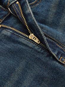 ROMWE Grunge Punk Women's Rhinestone Decor Flared Jeans - Blue - View 3