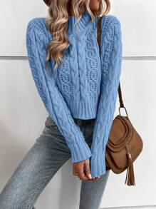 SHEIN Frenchy Vòng cổ Xoắn Dan Ngắn Áo len - Màu xanh lam - Xem 5