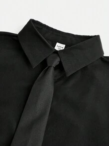 Teen Boy Casual Solid Color College Shirt - Black - View 4