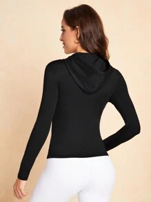 Easithlete Women's Hooded Long Sleeve Sports Jacket With Pockets For Running, Fitness, Yoga, Slim Fit Casual Outerwear Cropped Jacket Light Jacket - Black - View 2