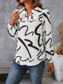 SHEIN Clasi Women's Allover Printed Notched Collar Shirt - Apricot - View 5