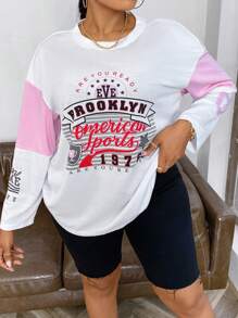 SHEIN Unity Plus Size Color-contrasted Letter Printed Dolman T-shirt - White - View 4