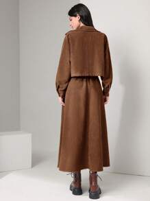 Mulvari Letter Patched Shirt And Skirt Set - Brown - View 2