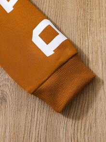 SHEIN Cô gái Vòng cổ Tay áo dài Thả vai Áo nỉ Với In thư , Mùa thu Và Mùa Đông - Cà phê nâu - Xem 4