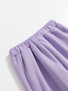 SHEIN Young Girl Letter Print Round Neck Sweatshirt And Sweatpants Two-Piece Set - Purple - View 5