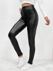 SHEIN Frenchy 女士無縫緊身褲 - 黑色 - 查看 4