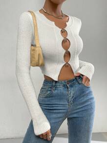 SHEIN Unity Rib-knit Cut Out Crop Jumper - White - View 1