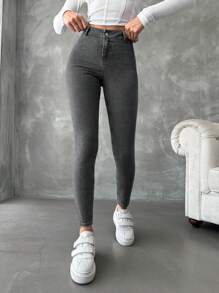 RueChic Women's Fashionable Skinny Jeans - Dark Grey - View 1