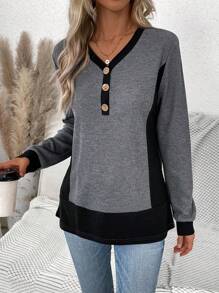 EMERY ROSE 女士對比釦紐細節上衣 - 深灰色 - 查看 5