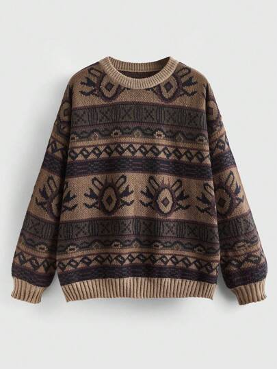 Fairycore Colorblock Geometric Pattern Sweater