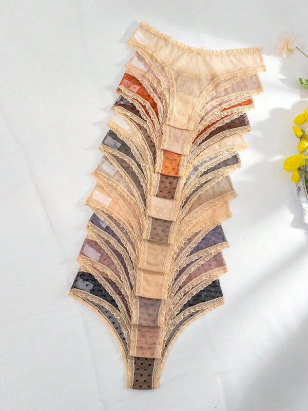 PetitDoll 11pcs/pack Lace Trimmed Mesh Triangle Panties