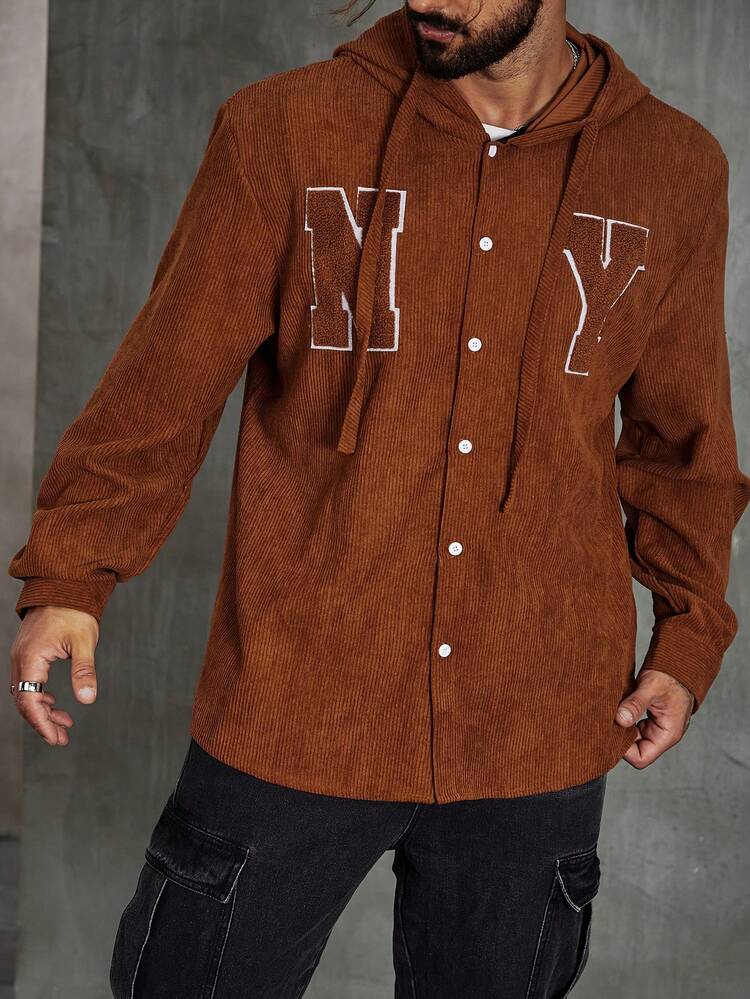 Men's Plus Size Letter Printed Long Sleeve Shirt
