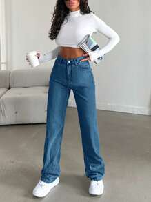 EURMUSE 100%Cotton Women's Straight Leg Denim Jeans - Medium Wash - View 5