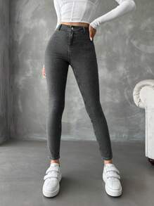 RueChic Women's Fashionable Skinny Jeans - Dark Grey - View 3