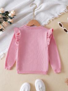 SHEIN 女童休閒基本純色荷葉邊毛衣 - 粉色 - 查看 2