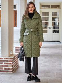 Anewsta Women'S Quilted Mid-Length Padded Coat - Army Green - View 5