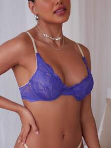 SHEIN Lace Underwire Bra For Women - Purple - View 3