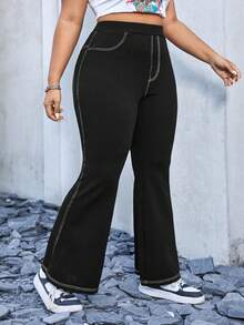 SHEIN EZwear Women's Plus Size Flared Pants - Black - View 4