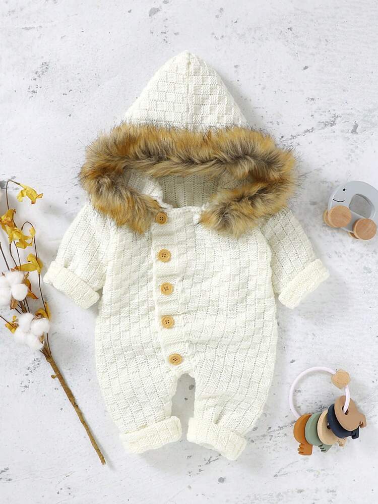 Baby Girls' Hooded Knitted Jumpsuit