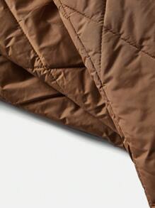 SHEIN Maternity Diamond Quilted Stitching Long Coat, For Winter - Rust Brown - View 5