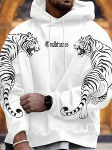 Manfinity LEGND Lỏng lẻo Nam Áo nỉ có mũ Với In hoa con hổ - trắng - Xem 1