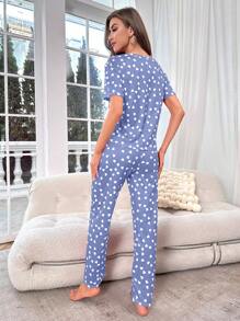 女士全套心形圖案睡衣 - 彩色 - 查看 2