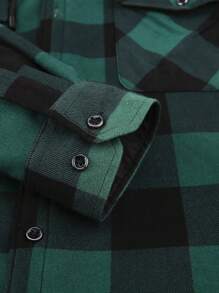 Men Buffalo Plaid Print Thermal Lined Drawstring Hooded Shacket - Black - View 4