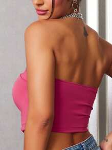 SHEIN Quý cô Màu thuần Quây Quần skinny Áo - Màu Hồng Tươi - Xem 2