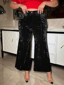 SHEIN SXY Plus Size Women's Loose Velvet Suit Pants - Black - View 3