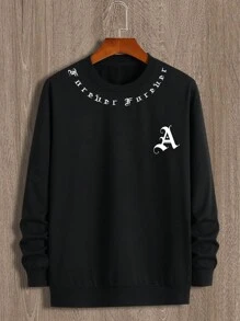 Manfinity Homme 男士字母圖案運動衫 - 黑色 - 查看 3