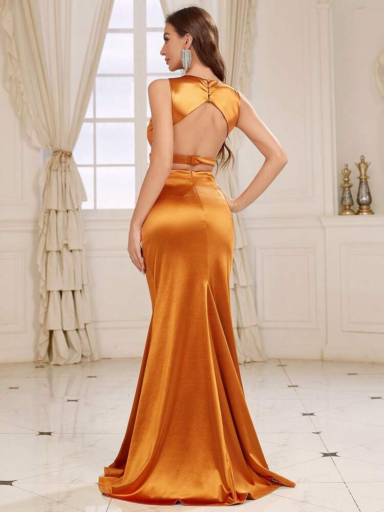 V-Neck, Hollow Design At The Waist, Fishtail Dress, Women's Evening Dress (Heavy Industry Style)