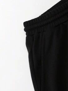 Manfinity Homme Men's Cartoon & Slogan Printed Hooded Sweatshirt And Pants Set With Drawstring, Long Sleeve - Black - View 3