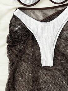 Swim SXY Color Block Bikini Set With Border And Steel Bracket And Spaghetti Strap, 3pcs/Set Summer Beach - Multicolor - View 3