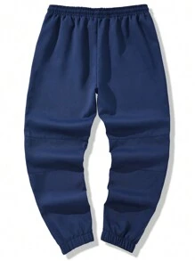 Manfinity EMRG 男士字母拼接束口腰長褲 - 藏蓝色 - 查看 2