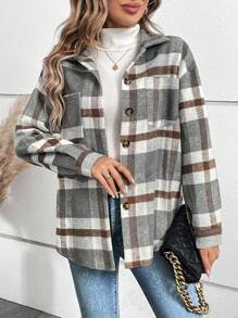 SHEIN LUNE 女式翻领格子大衣 - 彩色 - 查看 6