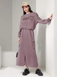 Mulvari 女士實色運動衫,印有字母圖案的擺邊 - 淺灰紫 - 查看 2