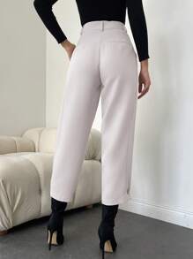 EURMUSE High Waist Slant Pocket Suit Pants - Beige - View 2