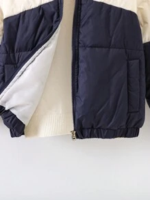 SHEIN Mädchen Lässiger Farbblock Stehkragen Reißverschluss Jacke Mit Dickerem Material