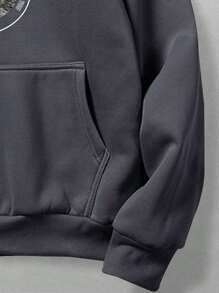 ROMWE MEN Academia Áo hoodie cổ điển dành cho nam có lớp lót giữ nhiệt, thích hợp mặc thường ngày, mùa thu/đông - Màu xám đen - Xem 3