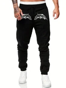 Manfinity Roughcore Men Sweatpants Kolor Kantong Halloween - Hitam - View 3