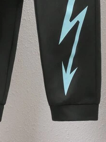 SHEIN Boys' Slogan Print Hoodie And Sweatpants Set - Dark Grey - View 6