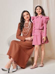 Modelyn Của phụ nữ Ống tay áo Đầm Với Vòng cổ - Màu nâu  Mocha - Xem 8