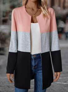 EMERY ROSE Abrigo De Mujer Sin Cuello Con Frente Abierto Y Bloques De Color - Multicolor - Ver 3