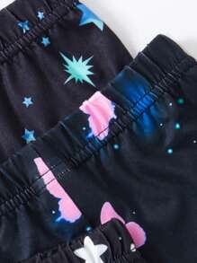 Young Girl Snug Fit 3 Sets Long Sleeve Long Pants Pajama With Reflective Pattern - Black - View 3