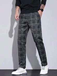 Manfinity Mode Men's Check Pattern Dress Pants With Pockets - Grey - View 1