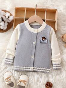 Trẻ sơ sinh Con trai Áo len Mở Với Thư được vá Và Tay Raglan - Xám - Xem 1