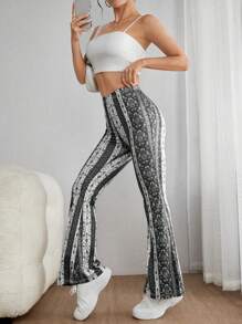 SHEIN PETITE Graphic Print Flare Leg Spring Women Pants