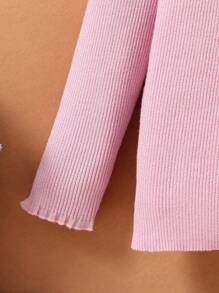 SHEIN Suéter De Cuello Alto De Color Sólido Para Niñas - Rosa - Ver 5